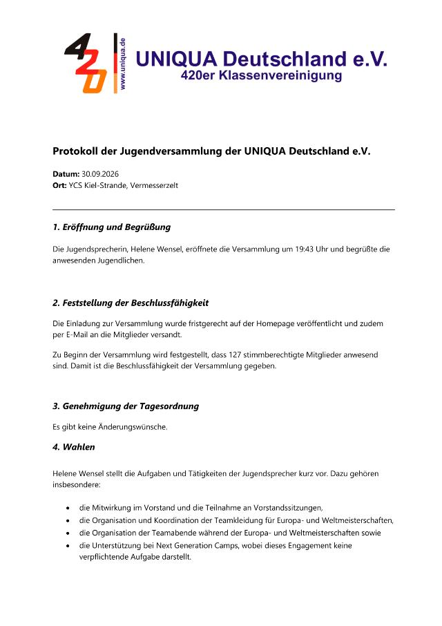 Vorschau erste Seite: Protokoll Jugendversammlung
