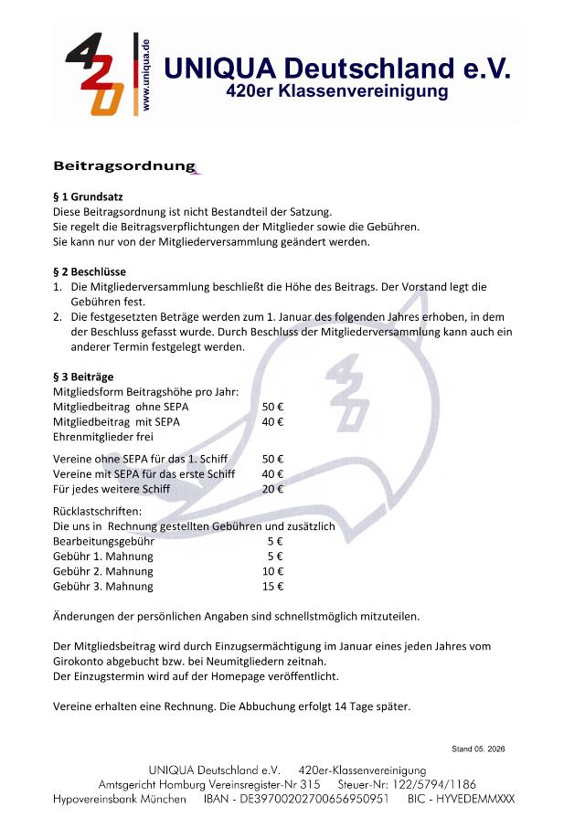 Vorschau erste Seite: Beitragsordnung 2026